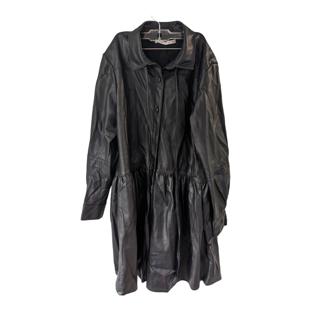 Rebecca Taylor Size 4 Faux Leather Romper Black Button Up Long Sleeves